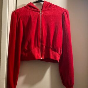 bebe red velvet velour circle zip up sweater vintage